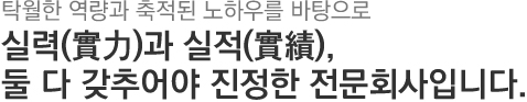 탁월한 역량과 축적된 노하우를 바탕으로 실력(實力)과 실적(實績), 둘 다 갖추어야 진정한 전문회사입니다